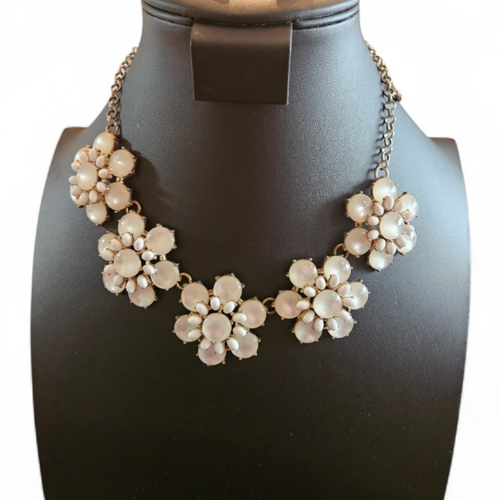 Vintage Moonstone Fashion Floral Pearl Necklace 19"